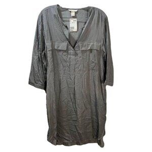 Linen Blend Tunic Shirt‎ Dress Black and White Pin Stripes Size 8